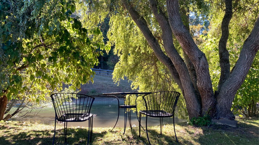 tables by the pond